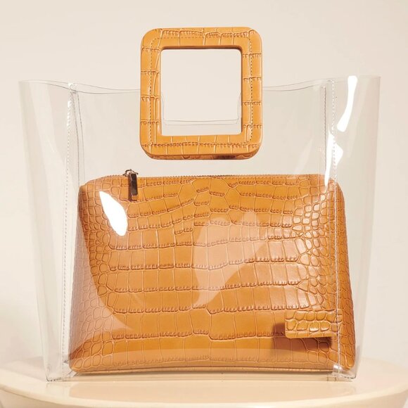 Staud | Shirley Bag | Tan/Faux croc | PVC Handle Bag Clear - Picture 2 of 2